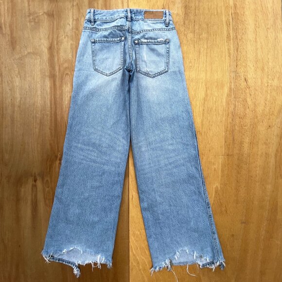 PACSUN LOW RISE BAGGY WIDE LEG JEANS WOMEN’S sz 23 Low Rise Destructed Hem - Picture 5 of 13